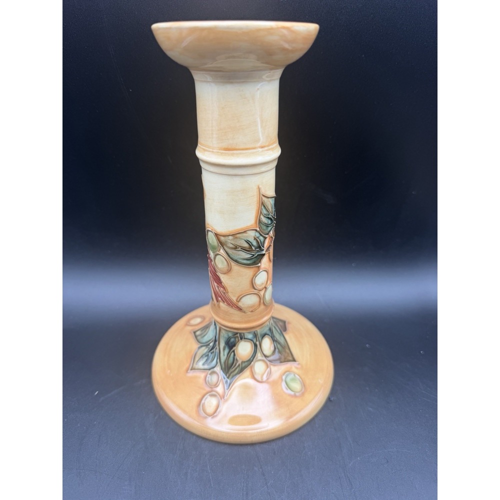 Moorcroft Finches & Fruit Candlestick 8" English Pottery WM Mark